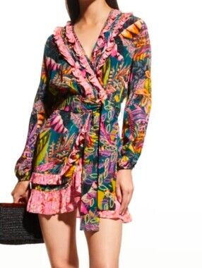 Taj by Sabrina Crippa Jackal Tiered Wrap Mini Dress NWOT S